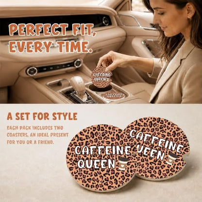 Leopard Print Coffee Car Coasters, Caffeine Queen Coquette Cup Holders - Image 2