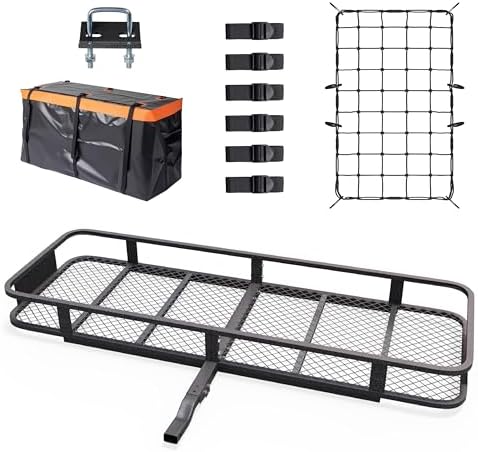 TUFFIOM Folding 500lbs Steel Hitch Mount Basket Cargo Carrier, Waterproof Cargo by TUFFIOM