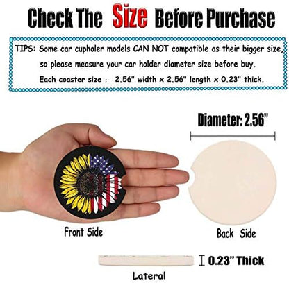 Sunflower & USA Flag 2.56" Car Coasters 2-Pack - Image 5