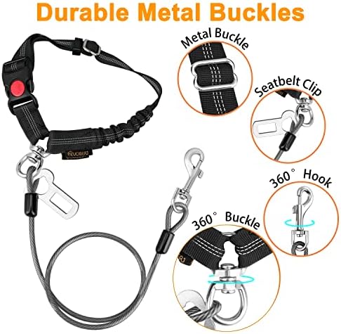 Chew Proof Dog Car Seat Belt, 2 in 1 Steel Cable Dog Car Accessories Headrest - Image 5