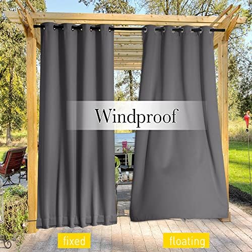 NICETOWN 2 Panels Windproof Blackout Outdoor Curtains W46xL80 Grey - Image 6