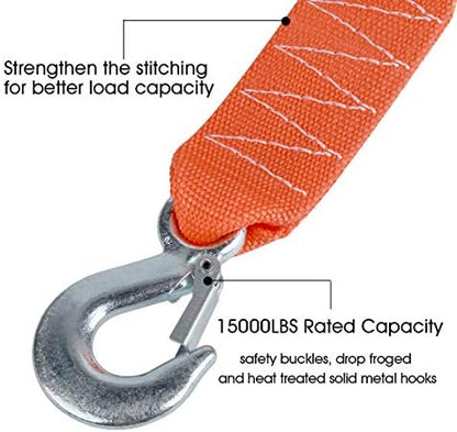 Tow Strap Heavy Duty with Hooks 2”x20’ 15, 000LB Recovery Strap 6, 8 Tons - Image 2
