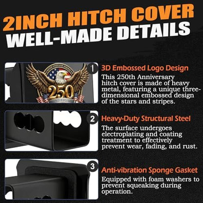 US 250th Anniversary 1776-2026 Eagle American Flag Trailer Hitch Cover - Image 3
