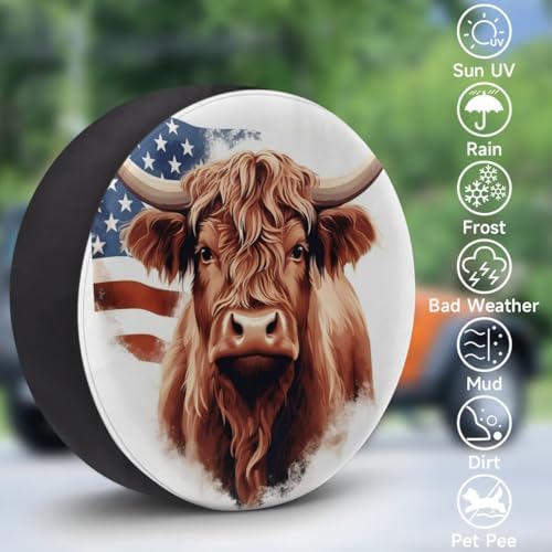 Spare Tire Cover for RV Trailer, American Highland Cow Tire Covers Universal - Image 3