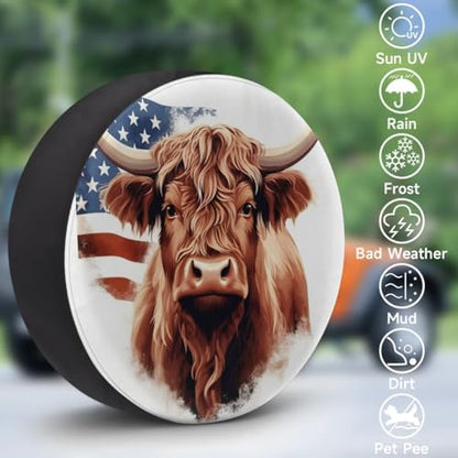 Spare Tire Cover for RV Trailer, American Highland Cow Tire Covers Universal - Image 3