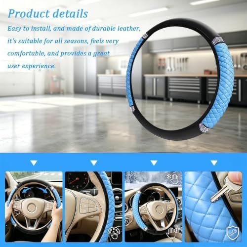 Bling Car Steering Wheel Cover, Crystal Rhinestones Vehicle Steering Guard Wrap - Image 5