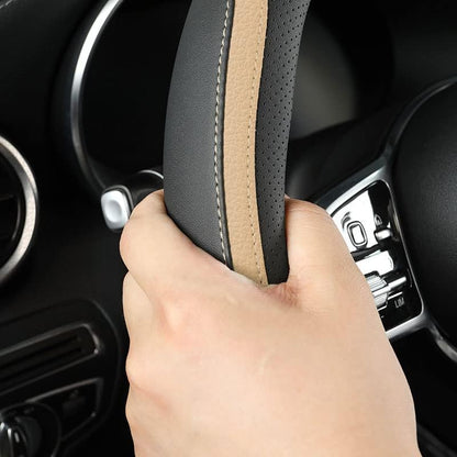 Szttswamp Car Steering Wheel Cover, Microfiber Leather Beige 14.5-15 Inch - Image 4