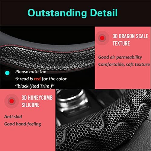 PINCTROT Steering Wheel Cover Great Grip Honeycomb 15In Black/Red Stitch - Image 3