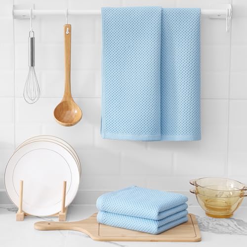 Kitinjoy 100% Cotton Waffle 4-Pack Kitchen Towels, Sky Blue - Image 6