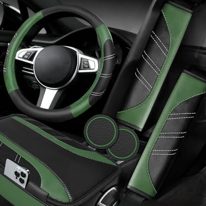 NBTEPEM 6 Pcs Green Steering Wheel Cover Set, Sport Microfiber Leather Steering by NBTEPEM