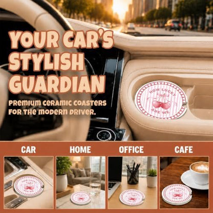 Pink Cherry Car Coasters, How Luck are We Coquette Cup Holders - Image 4