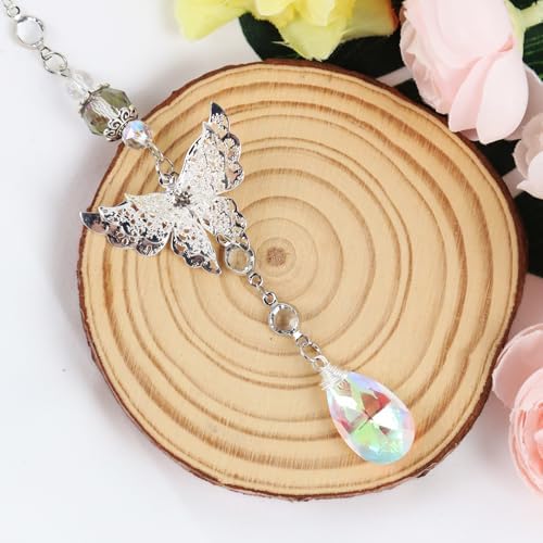 8 Inch Butterfly Crystal Suncatcher Car Rearview Mirror Charm - Image 5