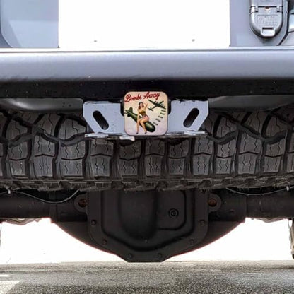 2 Inch Bombs Away Trailer Hitch Cover, Retro Pin-Up Girl Sitting On Bomb Hitch - Image 6