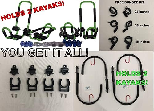 Electric Lime Green Folding J-Style Kayak Rack ROOF TOP and WALL Carrier Bundle by Pack%27em