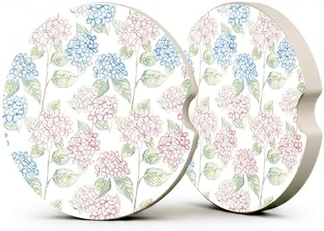 Blue Pink Hydrangea Car Coasters, Retro Coastal Floral Cup Holders by Unknown