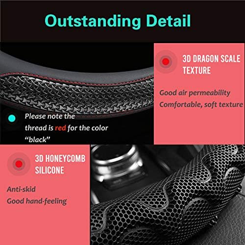PINCTROT Small 14In Round Steering Wheel Cover Great Grip Black/Red Stitch - Image 3