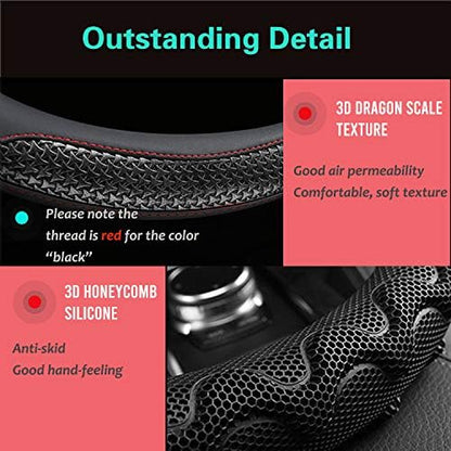 PINCTROT Small 14In Round Steering Wheel Cover Great Grip Black/Red Stitch - Image 3