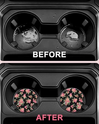 Swooflia Cute Girly Ceramic Car Coasters Pink Rose Cup Holder Coasters - Image 4