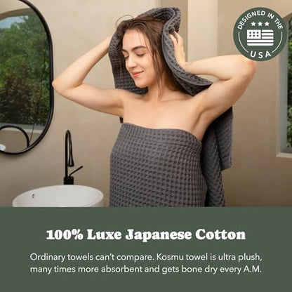 Luxury Organic Japanese Cotton Waffle Bath Towel | Thick, Quick Dry Bathroom - Image 4