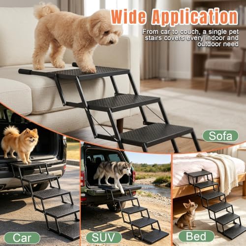 Foldable Dog Stairs for Car, HisFox Portable Dog Steps for Dogs, 5 Steps - Image 7