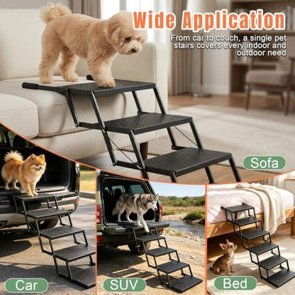Foldable Dog Stairs for Car, HisFox Portable Dog Steps for Dogs, 5 Steps - Image 7