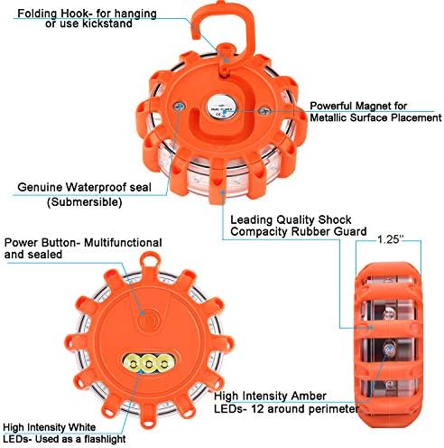 Tobfit 3 Pack LED Road Flares Emergency Lights Roadside Safety Beacon Disc - Image 2