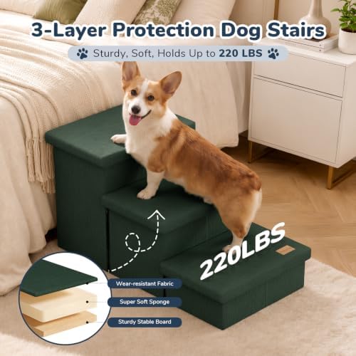 3-Step Wide Dog Stairs with Hidden Storage 18" H, Non-Slip Dog Steps - Image 4