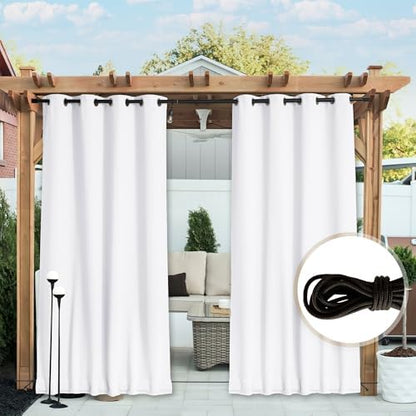 NICETOWN Outdoor Curtains Waterproof Fixed Bottom W52xL95 Prue White - Image 4