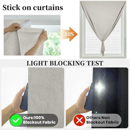 100% Blackout French Door Curtains, Room Darkening Shades Small Window Curtain - Image 2