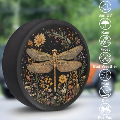 Spare Tire Cover for RV Trailer, Dragonfly Flower Waterproof Sun Leather Wheel - Image 3
