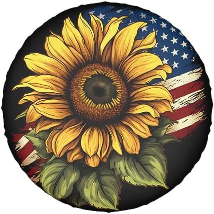 Spare Tire Cover USA Flag Sunflower Wheel Covers 17 Inch No Camera Hole - Image 7