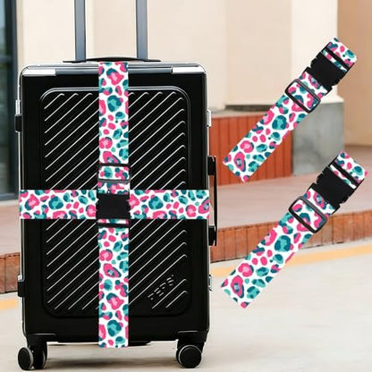 2PC, Leopard Print Luggage Strap 1.97 x 70.87 inch Pink and Teal Abstract - Image 2