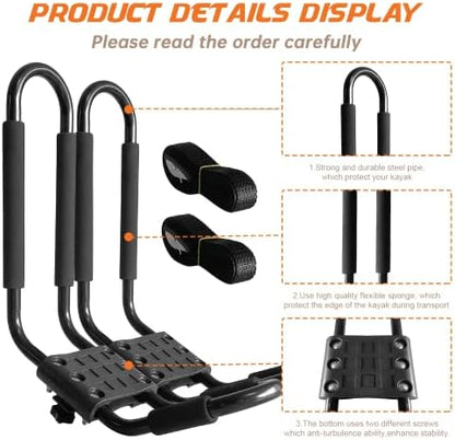Kayak Roof Rack, 2 Pair J-Bar Roof Rack - Image 4