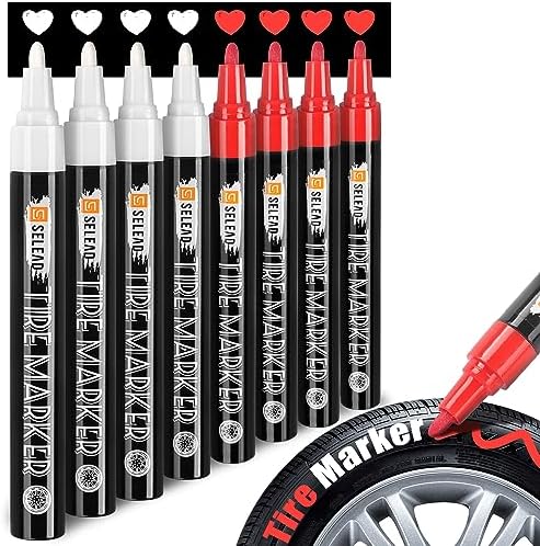 SELEAD Tire Marker White Red for Car Tires Lettering, 8 Pack by SELEAD