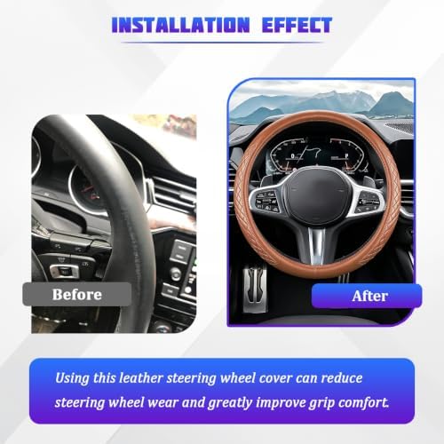 AUCELI 14.5-15 Inch Steering Wheel Cover Non-Slip Leather - Image 4