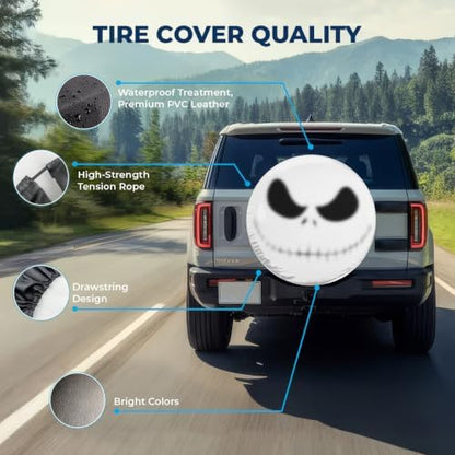 GENANY Gothic Skeleton Face Halloween PVC Leather Spare Tire Cover Size 17 - Image 4