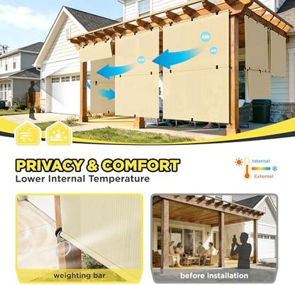 Outdoor Roller Shade 5'W x 6.5'H Cordless Shades Roll Up, Folding Exterior - Image 4