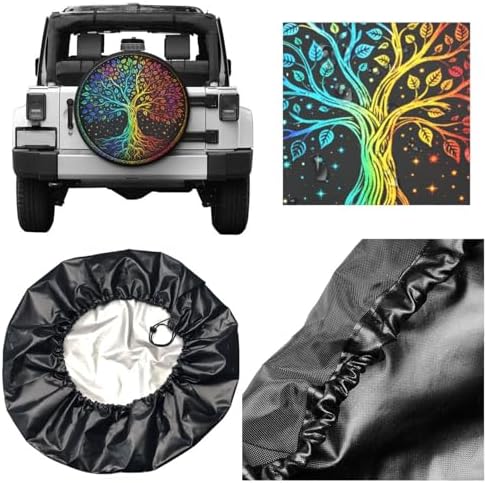 Spare Tire Cover，Tree of Life Rainbow Leaves Camper Spare Tire Cover Waterproof - Image 5