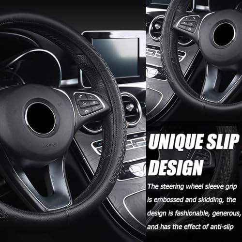 AUCELI 14.5-15 Inch Steering Wheel Cover Non-Slip Leather Black - Image 4