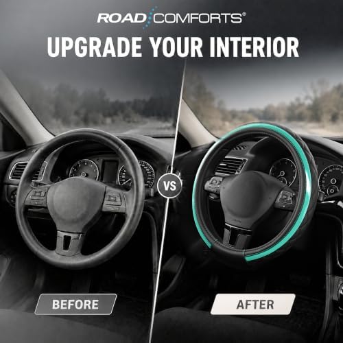 Road Comforts Leather Steering Wheel Cover – Black & Green Universal Fit - Image 5