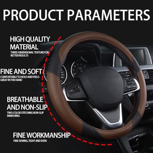 BESULEN 15 Inch Steering Wheel Cover Soft Leather Protector Black/Coffee - Image 6