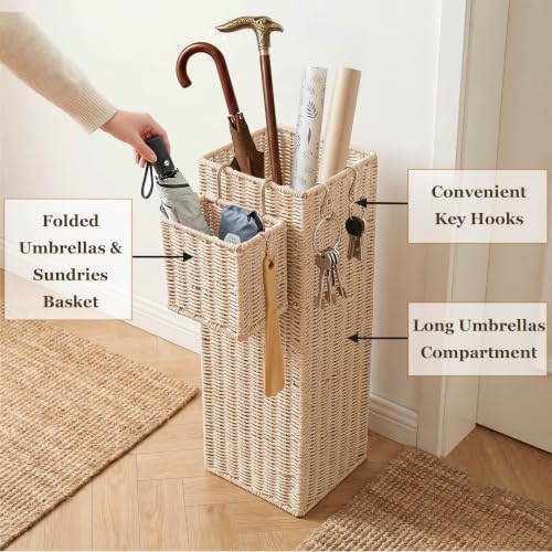 Wicker Umbrella Stand for Entryway, Decorative Rattan Holder - Image 4