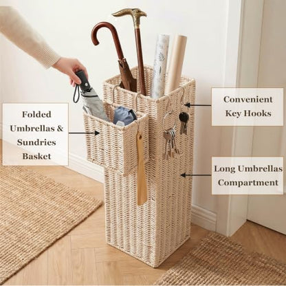 Wicker Umbrella Stand for Entryway, Decorative Rattan Holder - Image 4