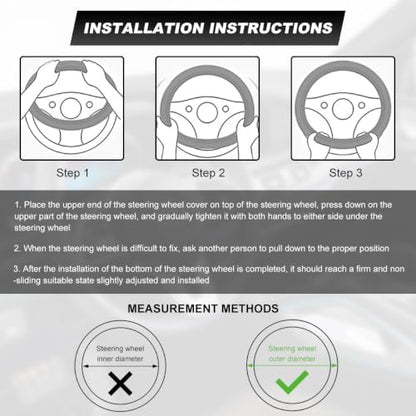 Car Steering Wheel Cover, 15 Inch Premium Leather Breathable Non-Slip Wheels - Image 3
