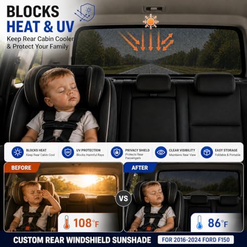 Rear Window Shade for Ford F150 2016-2024 Breathable Mesh Sunshade - Image 2