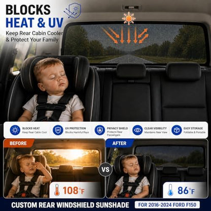 Rear Window Shade for Ford F150 2016-2024 Breathable Mesh Sunshade - Image 2