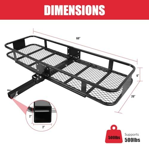 FORWODE 60x20x6 Hitch Carrier for 2 Inch Receiver, 500LB Capacity Hitch Mount - Image 4