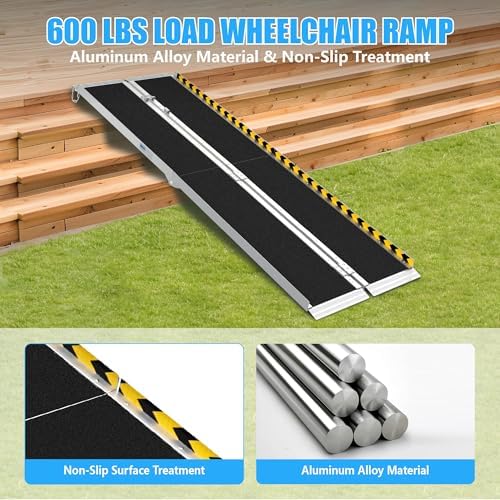 8FT Portable Wheelchair Ramp, Non-Slip Aluminum Folding Handicap Ramp, 600 LBS - Image 6