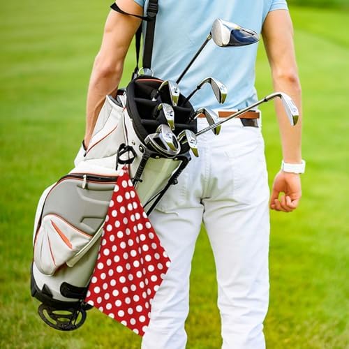 White Polka Dot Bright Red Print Golf Towel 16 x 24 inches, Microfiber Golf - Image 4