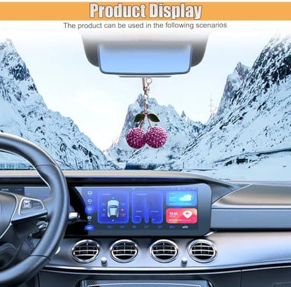 Bling Cherry Car Rear View Mirror Charm, Sparkly Rhinestones Automotive - Image 6